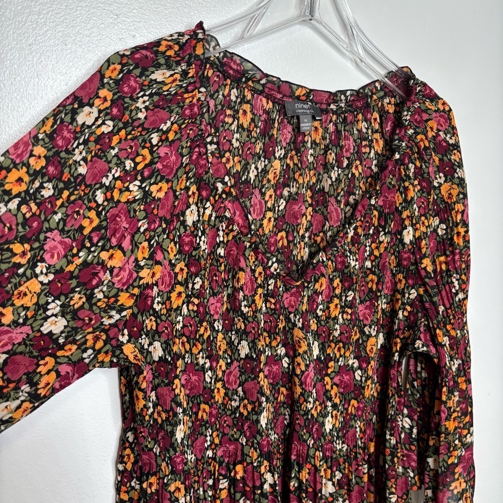 Ninety Clothing Co Floral Boho Tunic Top Women’s 1X Multicolor Rayon 3/4 Sleeve - Picture 6 of 12
